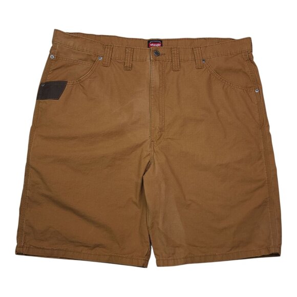 Wrangler Men Brown Workwear Shorts Size 44 Cotton Brown Stains on Front Back Leg - Picture 12 of 12